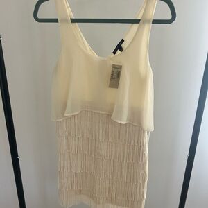 American Eagle Cream Fringe Tiered Mini Dress - Size Small